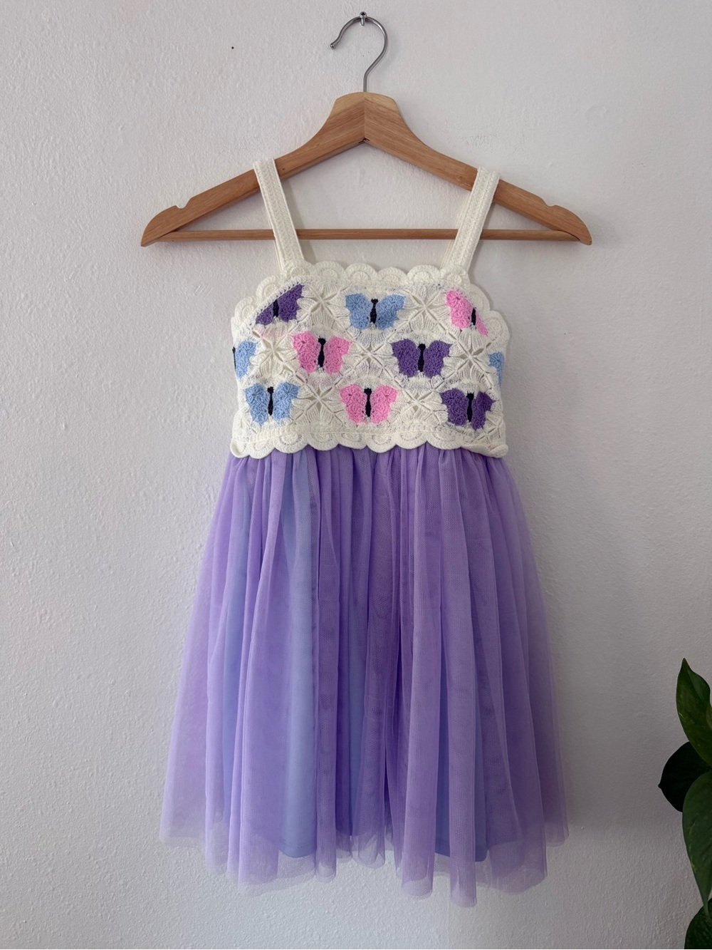 Zunie Lavender Tulle Dress with White Crochet Butterfly Bodice
